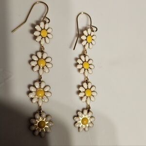 SHEIN Yellow & White Enamel Daisy Drop Earrings - Women Jewelry
